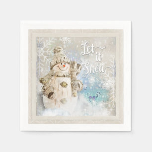 Christmas Cute Snowman with Snowflakes Napkin