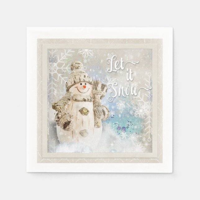 Christmas Cute Snowman with Snowflakes Napkin (Front)