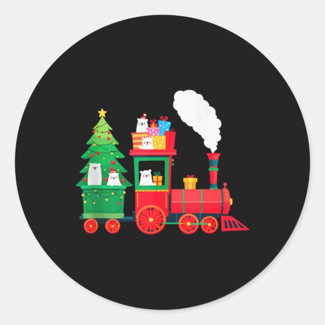 Christmas Cute Train With Lar Bears Santa Xmas T T Classic Round Sticker (Front)