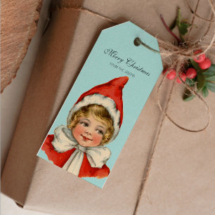 Christmas Cute Vintage Elf Girl Personalised Gift Tags
