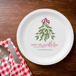Christmas Cute Watercolor Greenery Mistletoe Paper Plate