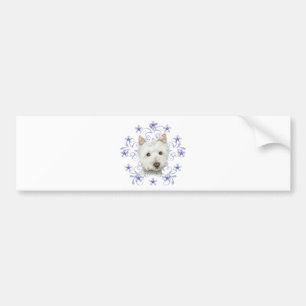 Christmas Cute Westie Dog Art and Snow flake Bumper Sticker