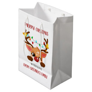 Christmas Cute Winking Reindeer Peeking Out Medium Gift Bag