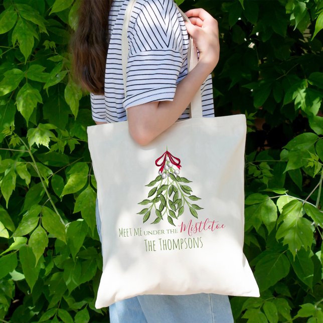 Christmas Cute Winter Greenery Mistletoe Simple Tote Bag (Christmas mistletoe holiday tote bag)