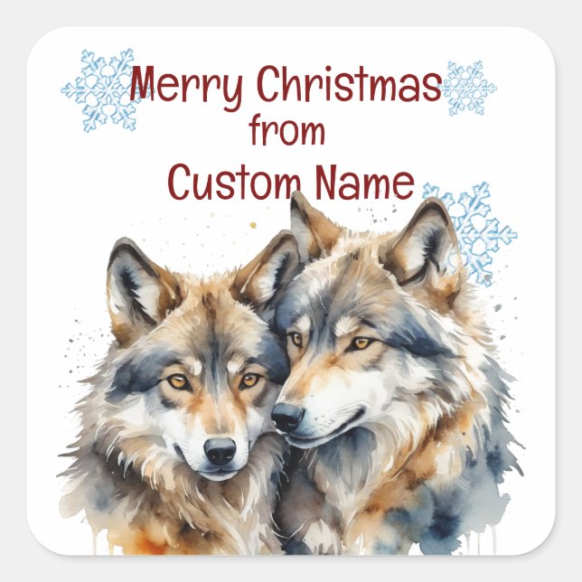 Christmas Cute Wolves Couple Animal Customise  Square Sticker (Front)