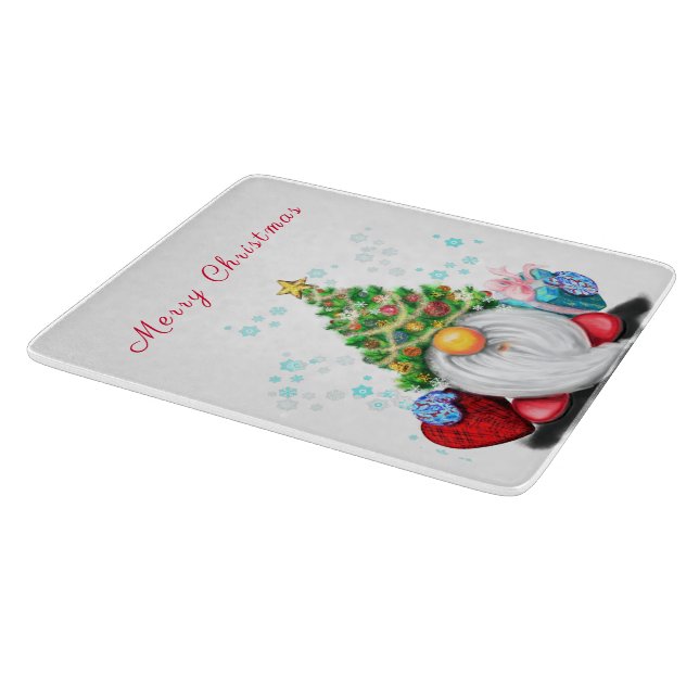 Christmas Cutting Board Gnome with Gift (Corner)