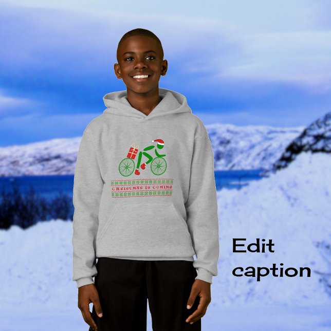 Christmas cyclist custom text sporty (Light steel hoodie with 'Vivid Printing' option)