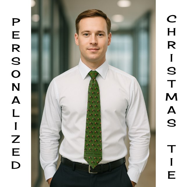 Christmas cyclist funny text pattern green tie (Creator Uploaded)