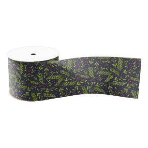 Christmas Cypress Snowflakes Berries Red Flowers Grosgrain Ribbon