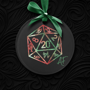 Christmas D20 Pattern   Tabletop RPG Holiday Dice Ornament