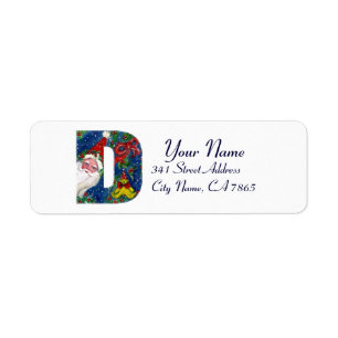 CHRISTMAS D LETTER / SANTA CLAUS WITH RED RIBBON RETURN ADDRESS LABEL