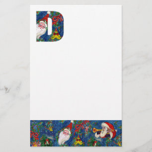 CHRISTMAS D LETTER / SANTA CLAUS WITH RED RIBBON STATIONERY