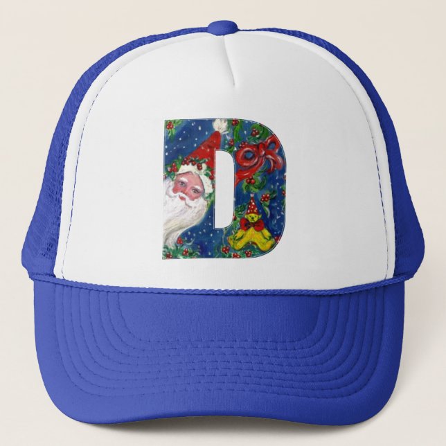 CHRISTMAS D LETTER / SANTA CLAUS WITH RED RIBBON TRUCKER HAT (Front)