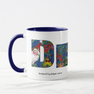 CHRISTMAS D LETTER / SANTA   RED RIBBON MONOGRAM MUG