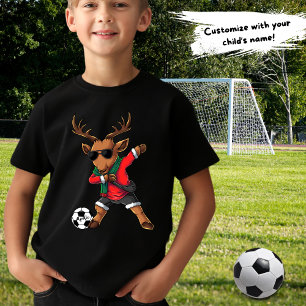 Christmas Dabbing Deer Soccer Ball & Child's Name  T-Shirt
