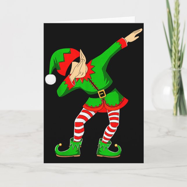 Christmas Dabbing Elf Santa Hat Boys Girls Kids Xm Card (Front)