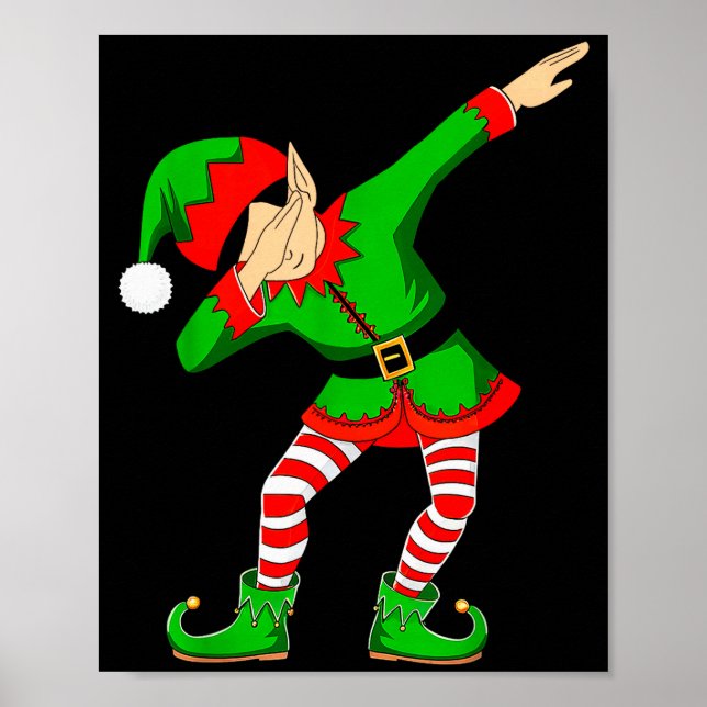 Christmas Dabbing Elf Santa Hat Boys Girls Kids Xm Poster (Front)