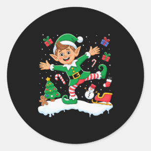 Christmas Dabbing Elf Tree Lights Boys Kids Dab Xm Classic Round Sticker