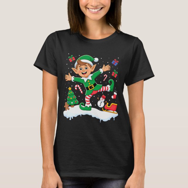 Christmas Dabbing Elf Tree Lights Boys Kids Dab Xm T-Shirt (Front)