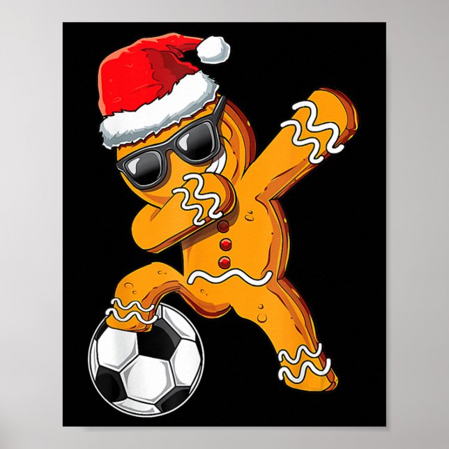 Christmas Dabbing Gingerbread Man Dab Soccer Footb Poster (Front)