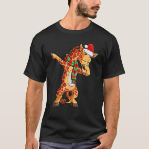 Christmas Dabbing Giraffe Lights Santa Hat For Boy T-Shirt