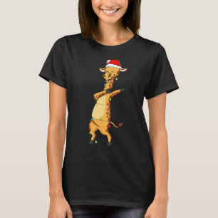 Christmas Dabbing Giraffe Lights Santa Hat For Kid T-Shirt
