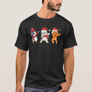 Christmas Dabbing Penguin Cat Cookies Wearing Sant T-Shirt