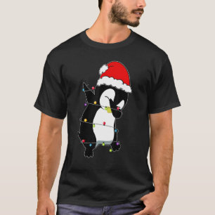 Christmas Dabbing Penguin Lights Santa Hat For Kid T-Shirt