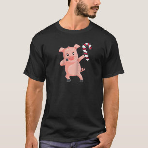 Christmas Dabbing Pig Hog Candy Cane Dance Gift Ra T-Shirt