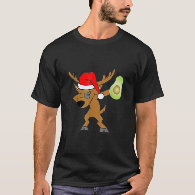 Christmas Dabbing Reindeer Santa Claus Avocado Gua T-Shirt (Front)