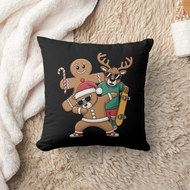 Christmas Dabbing Santa Bear Skate Reindeer Xmas  Cushion (Blanket)