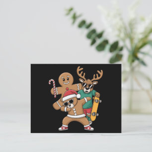 Christmas Dabbing Santa Bear Skate Reindeer Xmas Holiday Postcard