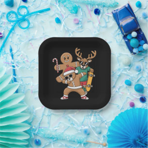 Christmas Dabbing Santa Bear Skate Reindeer Xmas Paper Plate