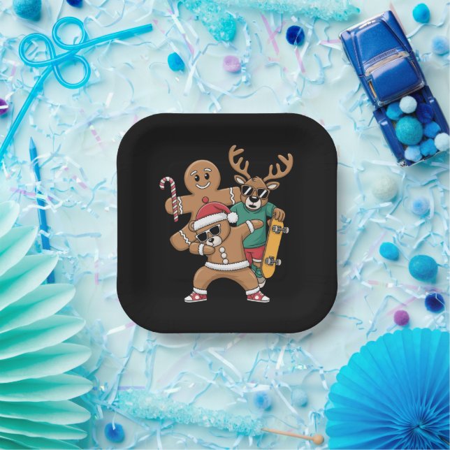 Christmas Dabbing Santa Bear Skate Reindeer Xmas  Paper Plate (Party)