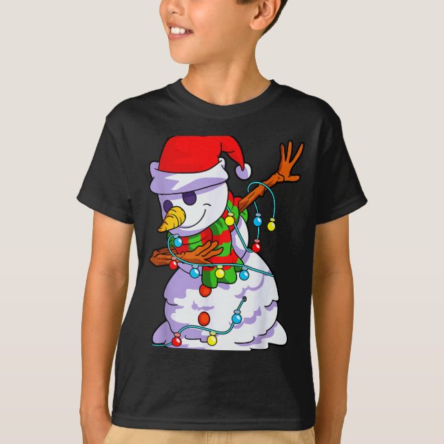 Christmas Dabbing Snowman Kids Girls Boys Matching T-Shirt (Front)