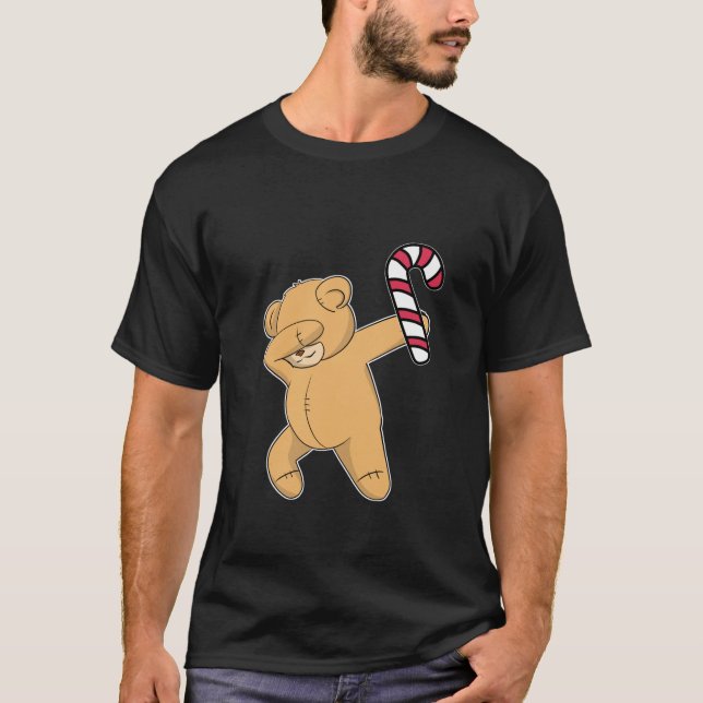 Christmas Dabbing Teddy Bear Candy Cane Dance Gift T-Shirt (Front)