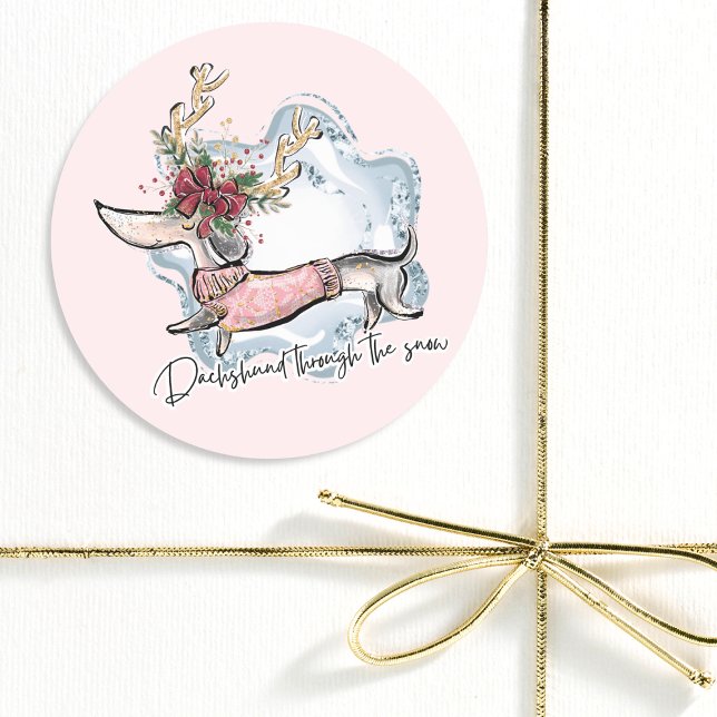Christmas Dachschund Through The Snow Festive Dog Classic Round Sticker (Creator Uploaded)