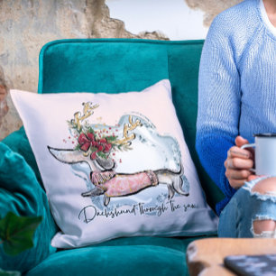 Christmas Dachschund Through The Snow Festive Dog Cushion
