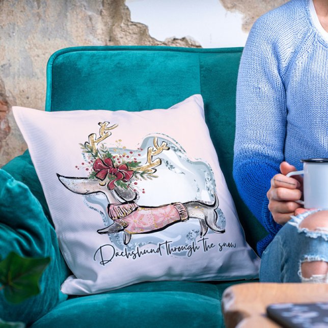 Christmas Dachschund Through The Snow Festive Dog Cushion (Creator Uploaded)