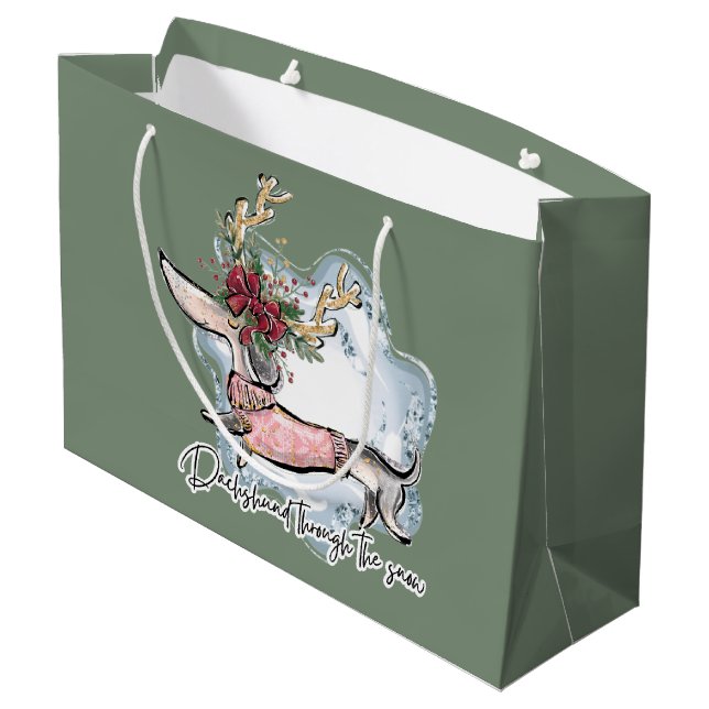 Christmas Dachschund Through The Snow Festive Dog Large Gift Bag (Back Angled)