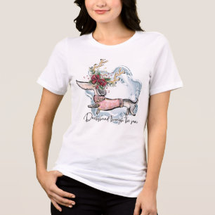 Christmas Dachschund Through The Snow Festive Dog Tri-Blend Shirt