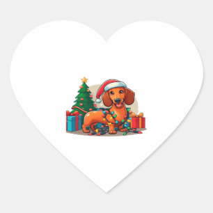 Christmas Dachshund  2 Heart Sticker