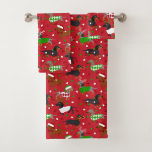 Christmas Dachshund All Coats Bath Towel Set