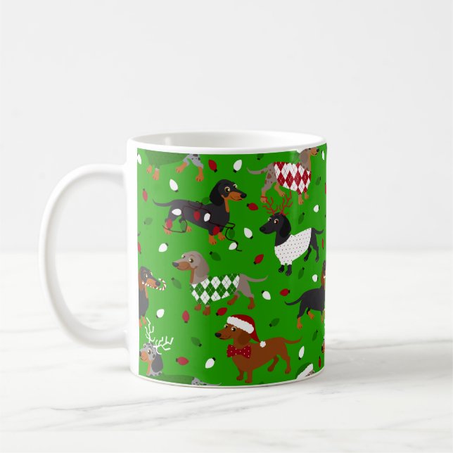 Christmas Dachshund All Coats Coffee Mug (Left)