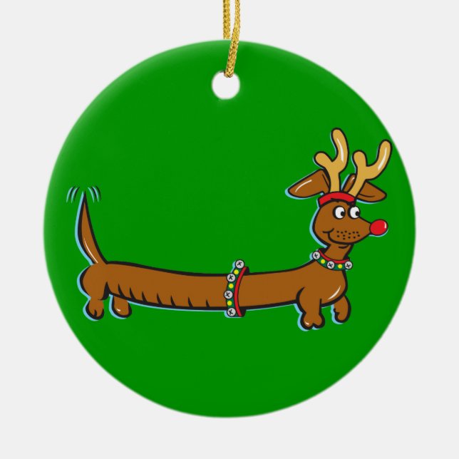 Christmas Dachshund Ceramic Tree Decoration (Front)