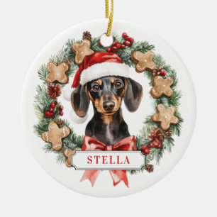 Christmas Dachshund Dog Ceramic Circle Ornament
