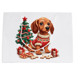 Christmas Dachshund Dog Holiday Cookies Large Gift Bag