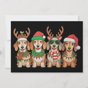 Christmas Dachshund Dog Xmas Lights Santa Hat Holiday Card