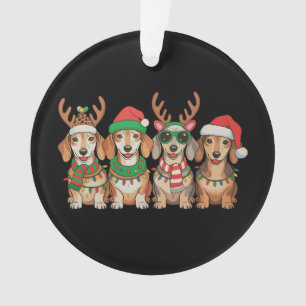 Christmas Dachshund Dog Xmas Lights Santa Hat Ornament