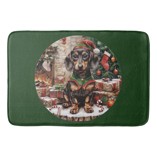 Christmas Dachshund Dogs Elf Bath Mat (Front)